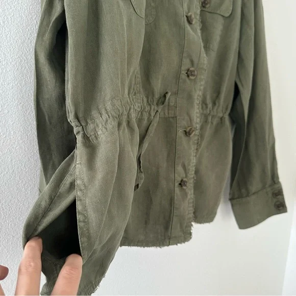 Tommy Bahama Two Palms 100% Linen Raw-Edge Utility Jacket Green Coastal Beach - Picture 9 of 14
